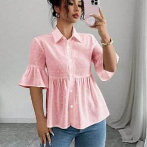 Elenzga Blouse décontractée pour femmes, couleur unie, manches évasées avec volant à l'ourlet