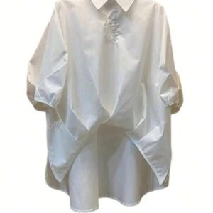 Chemise casual d'été en polyester pour femmes, de couleur unie, à manches courtes et coupe asymétrique