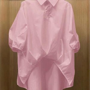 Chemise casual d'été en polyester pour femmes, de couleur unie, à manches courtes et coupe asymétrique