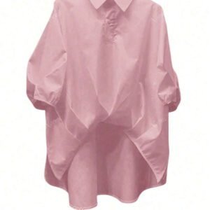 Chemise casual d'été en polyester pour femmes, de couleur unie, à manches courtes et coupe asymétrique