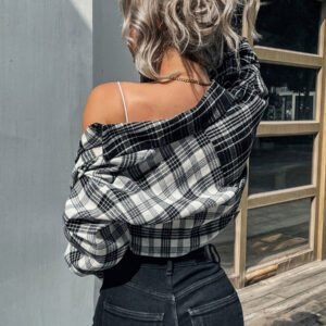 SHEIN LUNE Chemisier courte à blocs de couleurs à carreaux