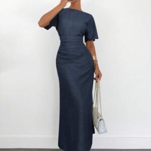 Siren Gaze Robe d'été décontractée en mélange de lin de couleur unie pour femmes