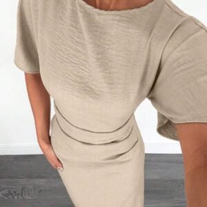 Siren Gaze Robe d'été décontractée en mélange de lin de couleur unie pour femmes