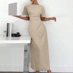 Siren Gaze Robe d'été décontractée en mélange de lin de couleur unie pour femmes