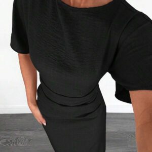 Siren Gaze Robe d'été décontractée en mélange de lin de couleur unie pour femmes