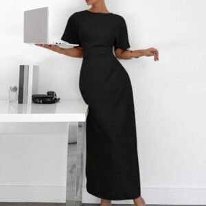 Siren Gaze Robe d'été décontractée en mélange de lin de couleur unie pour femmes