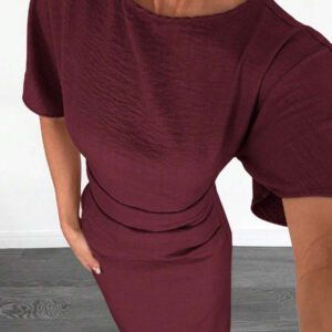 Siren Gaze Robe d'été décontractée en mélange de lin de couleur unie pour femmes