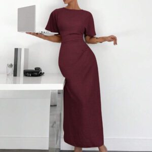 Siren Gaze Robe d'été décontractée en mélange de lin de couleur unie pour femmes