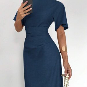 Siren Gaze Robe d'été décontractée en mélange de lin de couleur unie pour femmes