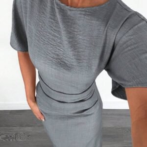 Siren Gaze Robe d'été décontractée en mélange de lin de couleur unie pour femmes