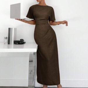 Siren Gaze Robe d'été décontractée en mélange de lin de couleur unie pour femmes