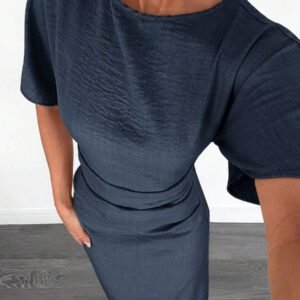 Siren Gaze Robe d'été décontractée en mélange de lin de couleur unie pour femmes