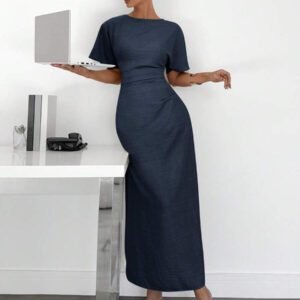 Siren Gaze Robe d'été décontractée en mélange de lin de couleur unie pour femmes