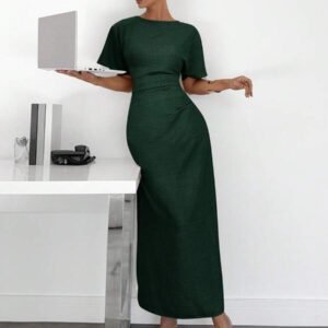 Siren Gaze Robe d'été décontractée en mélange de lin de couleur unie pour femmes