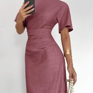 Siren Gaze Robe d'été décontractée en mélange de lin de couleur unie pour femmes