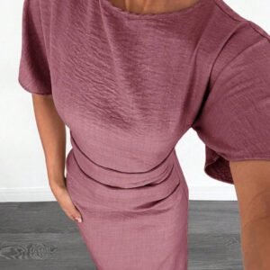 Siren Gaze Robe d'été décontractée en mélange de lin de couleur unie pour femmes