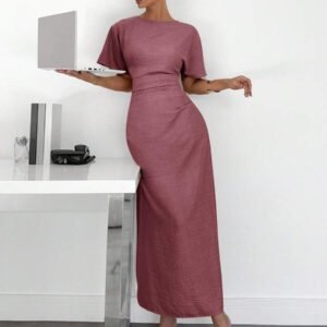 Siren Gaze Robe d'été décontractée en mélange de lin de couleur unie pour femmes