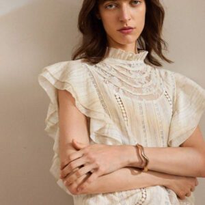 Ontre Blouse femme avec bordure à volants, manches à volants, couleur unie, , convient pour le printemps et l'été, Top élégant pour femme, porter en extérieur, tenue de plage/resort, style bohème, vacances d'été, tissu confortable et de haute qualité