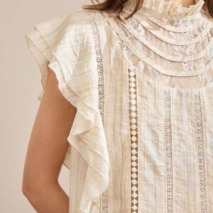 Ontre Blouse femme avec bordure à volants, manches à volants, couleur unie, , convient pour le printemps et l'été, Top élégant pour femme, porter en extérieur, tenue de plage/resort, style bohème, vacances d'été, tissu confortable et de haute qualité