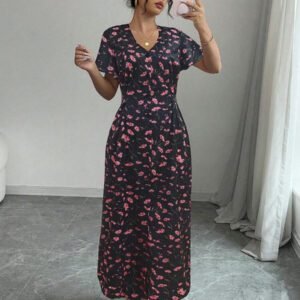 Rafferiza Nouvelle robe chemise style casual européen et américain avec encolure en V, taille cintrée et motif floral