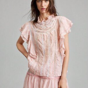 Ontre Blouse femme avec bordure à volants, manches à volants, couleur unie, , convient pour le printemps et l'été, Top élégant pour femme, porter en extérieur, tenue de plage/resort, style bohème, vacances d'été, tissu confortable et de haute qualité