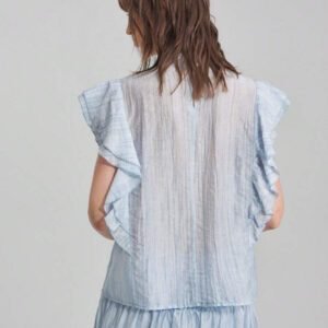 Ontre Blouse femme avec bordure à volants, manches à volants, couleur unie, , convient pour le printemps et l'été, Top élégant pour femme, porter en extérieur, tenue de plage/resort, style bohème, vacances d'été, tissu confortable et de haute qualité