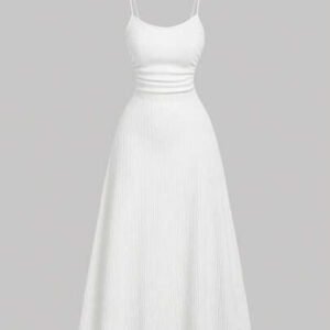 SHEIN MOD 1 pièce Robe mini blanche décontractée à bretelles spaghetti ajustables et plissée, style romantique pour femme