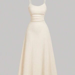 SHEIN MOD 1 pièce Robe mini blanche décontractée à bretelles spaghetti ajustables et plissée, style romantique pour femme