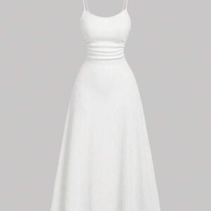 SHEIN MOD 1 pièce Robe mini blanche décontractée à bretelles spaghetti ajustables et plissée, style romantique pour femme