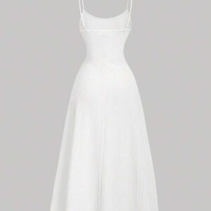 SHEIN MOD 1 pièce Robe mini blanche décontractée à bretelles spaghetti ajustables et plissée, style romantique pour femme