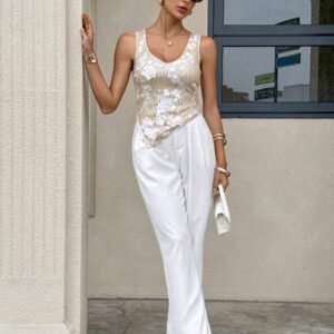 Siren Gaze Blouse sans manches asymétrique à col en V scintillante pour femmes
