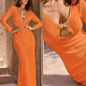 Opulessa 1 pièce Robe fourreau longue à col V en tricot de couleur unie, manches longues, pour femmes, pour mariage, cocktail, fête de Noël, soirée habillée, vacances