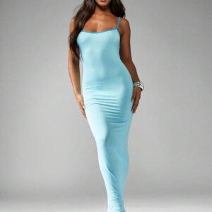 MISSGUIDED Robe maxi moulante de soirée, de cocktail, de longueur de plancher, à bretelles spaghetti, avec empiècement contrastant. Style cami jerseysur le thème de l'été
