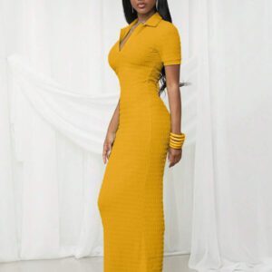 NYA SZN Robe maxi texturée ajustée à manches courtes avec col printanier pour festival d'été, Jour de la Saint-Patrick, vacances, printemps modeste, remise des diplômes, invité de mariage, occasions spéciales, dîner de demoiselle d'honneur, bal de promo