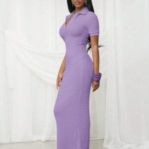 NYA SZN Robe maxi texturée ajustée à manches courtes avec col printanier pour festival d'été, Jour de la Saint-Patrick, vacances, printemps modeste, remise des diplômes, invité de mariage, occasions spéciales, dîner de demoiselle d'honneur, bal de promo