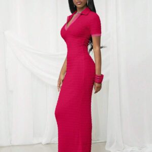 NYA SZN Robe maxi texturée ajustée à manches courtes avec col printanier pour festival d'été, Jour de la Saint-Patrick, vacances, printemps modeste, remise des diplômes, invité de mariage, occasions spéciales, dîner de demoiselle d'honneur, bal de promo