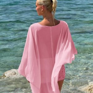 Sweetina Top casual ample de vacances bleu pour femmes avec style multi-portage, col asymétrique, dos ouvert et lien à nouer