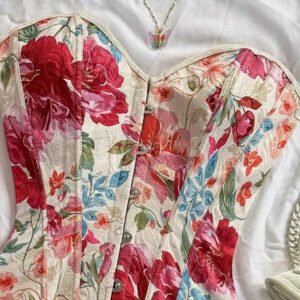 Soleia Top tube femme pour mariage, Top de corset pour femme, Top d'été pour femme, Top d'été, tenue occidentale pour femme, Top de sortie, style bohème, Top pour concert, festival rave, tenue de croisière pour femme, Top pour anniversaire de femme, Top pour vacances, Top tube, débardeur pour femme, Top tube en jacquard fleuri coloré style palais rétro avec bouton et lien dans le dos, pour les vacances