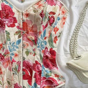 Soleia Top tube femme pour mariage, Top de corset pour femme, Top d'été pour femme, Top d'été, tenue occidentale pour femme, Top de sortie, style bohème, Top pour concert, festival rave, tenue de croisière pour femme, Top pour anniversaire de femme, Top pour vacances, Top tube, débardeur pour femme, Top tube en jacquard fleuri coloré style palais rétro avec bouton et lien dans le dos, pour les vacances