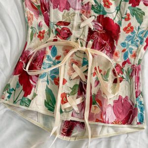 Soleia Top tube femme pour mariage, Top de corset pour femme, Top d'été pour femme, Top d'été, tenue occidentale pour femme, Top de sortie, style bohème, Top pour concert, festival rave, tenue de croisière pour femme, Top pour anniversaire de femme, Top pour vacances, Top tube, débardeur pour femme, Top tube en jacquard fleuri coloré style palais rétro avec bouton et lien dans le dos, pour les vacances