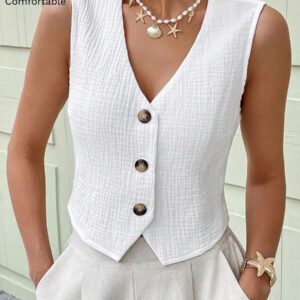 SHEIN LUNE Débardeur & Gilet en coton biologique blanc pour femmes, Printemps