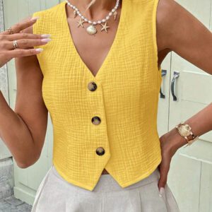 SHEIN LUNE Débardeur & Gilet en coton biologique blanc pour femmes, Printemps