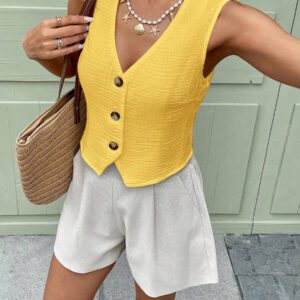 SHEIN LUNE Débardeur & Gilet en coton biologique blanc pour femmes, Printemps