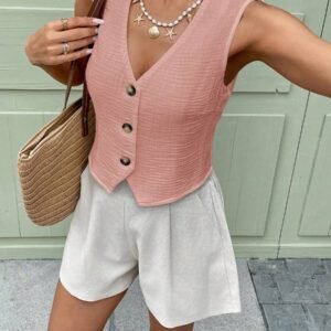 SHEIN LUNE Débardeur & Gilet en coton biologique blanc pour femmes, Printemps