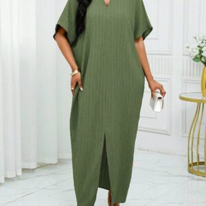 SHEIN Lady Robe caftan à manches chauve-souris à col cranté verte pour l'automne et l'hiver