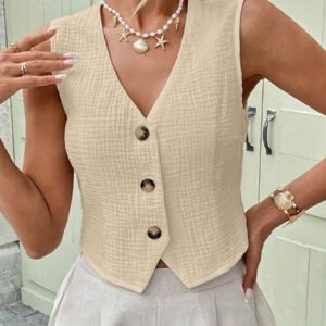 SHEIN LUNE Débardeur & Gilet en coton biologique blanc pour femmes, Printemps