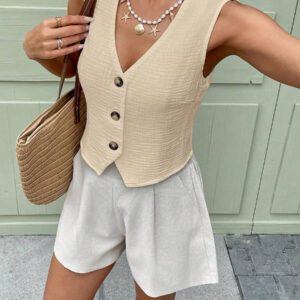 SHEIN LUNE Débardeur & Gilet en coton biologique blanc pour femmes, Printemps