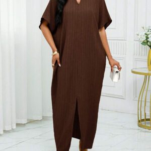 SHEIN Lady Robe caftan à manches chauve-souris à col cranté verte pour l'automne et l'hiver