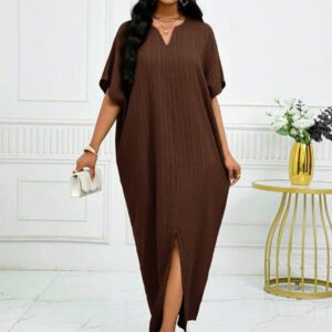 SHEIN Lady Robe caftan à manches chauve-souris à col cranté verte pour l'automne et l'hiver