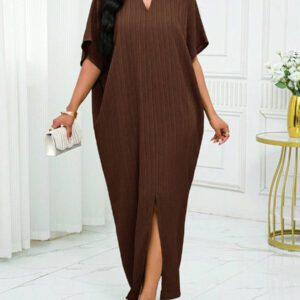 SHEIN Lady Robe caftan à manches chauve-souris à col cranté verte pour l'automne et l'hiver